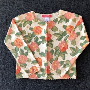 Gymboree Aloha Wahine Button-Up 100% Cotton Knit Floral Cardigan Size 6